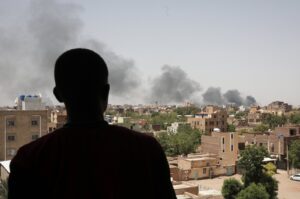 Smoke rises amid clashes in Khartoum, Sudan, April 22, 2023. (AP Photo)