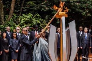 President of Rwanda Paul Kagame (C L) and his wife Jeannette Kagame (C R) light a remembrance flame as part of the commemorations of the 30th Anniversary of the 1994 Rwandan genocide at the Kigali Genocide Memorial, Kigali, Rwanda, April 7, 2024. (AFP Photo)