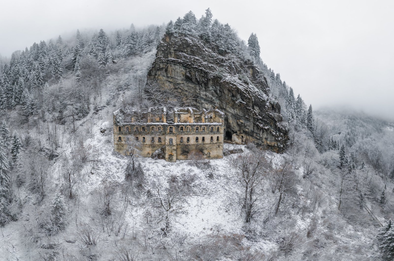 Dating back to between A.D. 270 and 317 and abandoned for centuries, Vazelon Monastery attracts visitors eager to explore its history, Trabzon, Türkiye, March 11, 2024. (AA Photo)