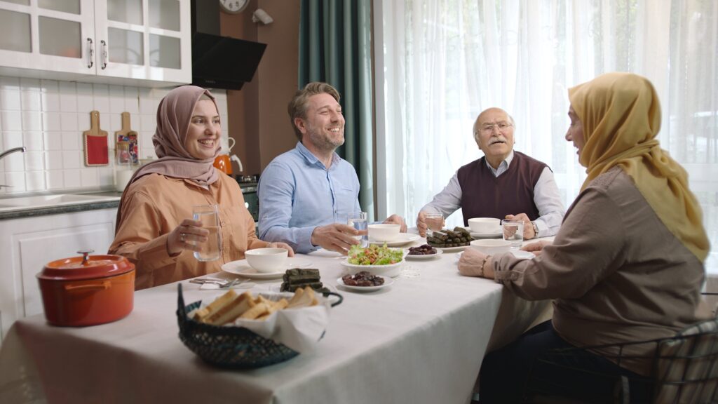 A Turkish family enjoys a balanced meal together during Eid al-Fitr. (Shutterstock Photo)