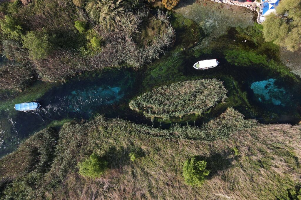 An aerial view of Azmak Creek, part of the area declared a "Slow City" by the International Cittaslow Union General Secretariat, Muğla, Türkiye, April 11, 2024. (AA Photo)