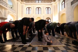 Turks and other Muslims attend prayers in the Yeni Mosque, which opened for the first time after more than a century, during Eid al-Fitr, Thessaloniki, Greece, April 10, 2024. (Reuters Photo)