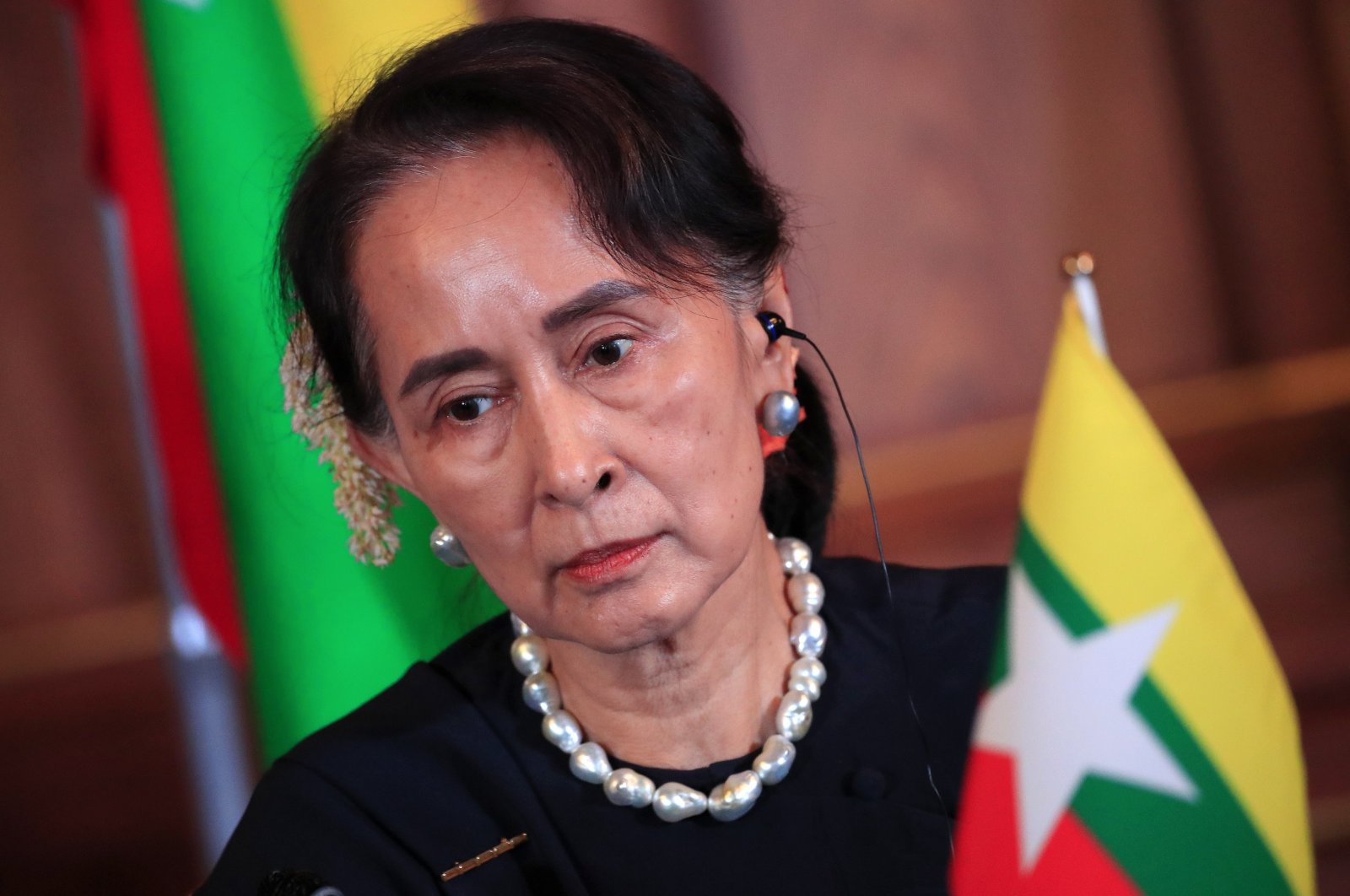 Aung San Suu Kyi attends the joint news announcement of the Japan-Mekong Summit Meeting at the Akasaka Palace State Guest House, Tokyo, Japan, Oct. 9, 2018. (EPA Photo)