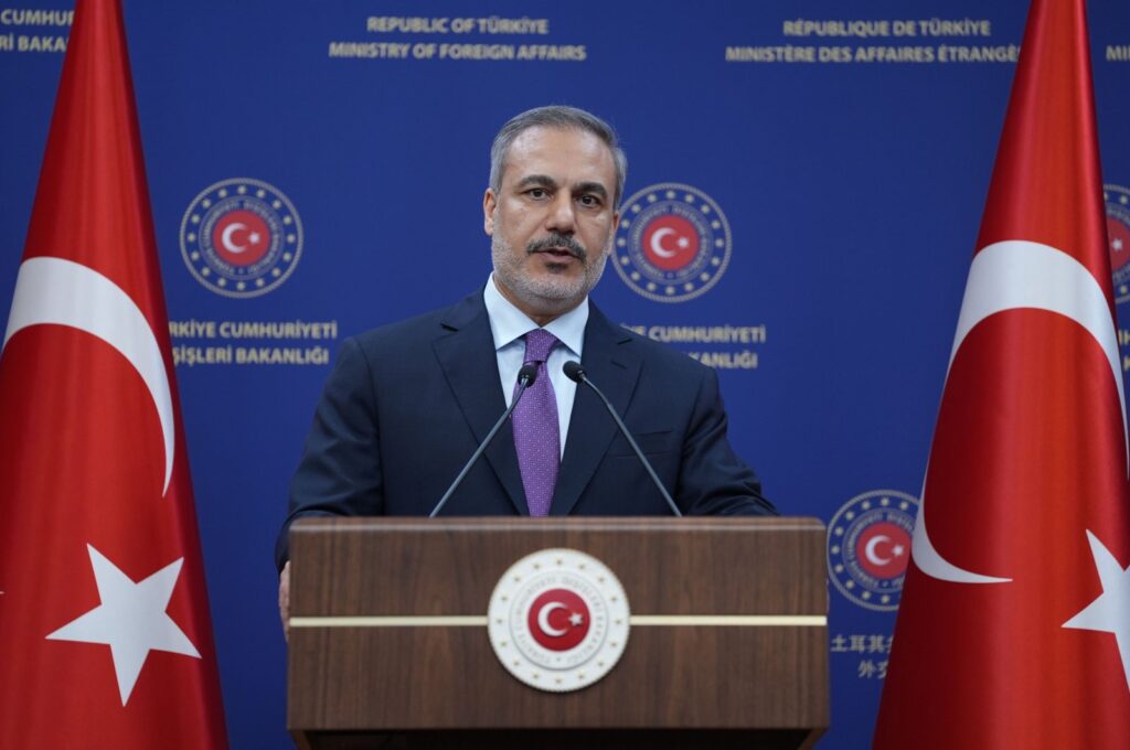 Foreign Minister Hakan Fidan speaks at a news conference in the capital Ankara, Türkiye, April 8, 2024. (AA Photo)