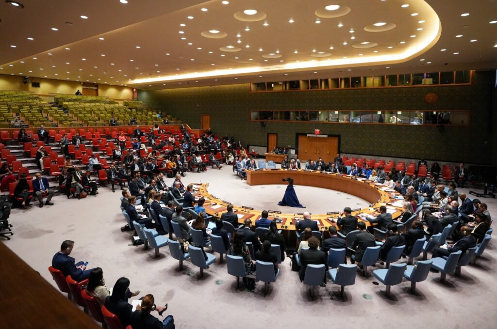 Members of the United Nations Security Council gather for an emergency meeting at United Nations Headquarters in New York, April 14, 2024. (EPA Photo)