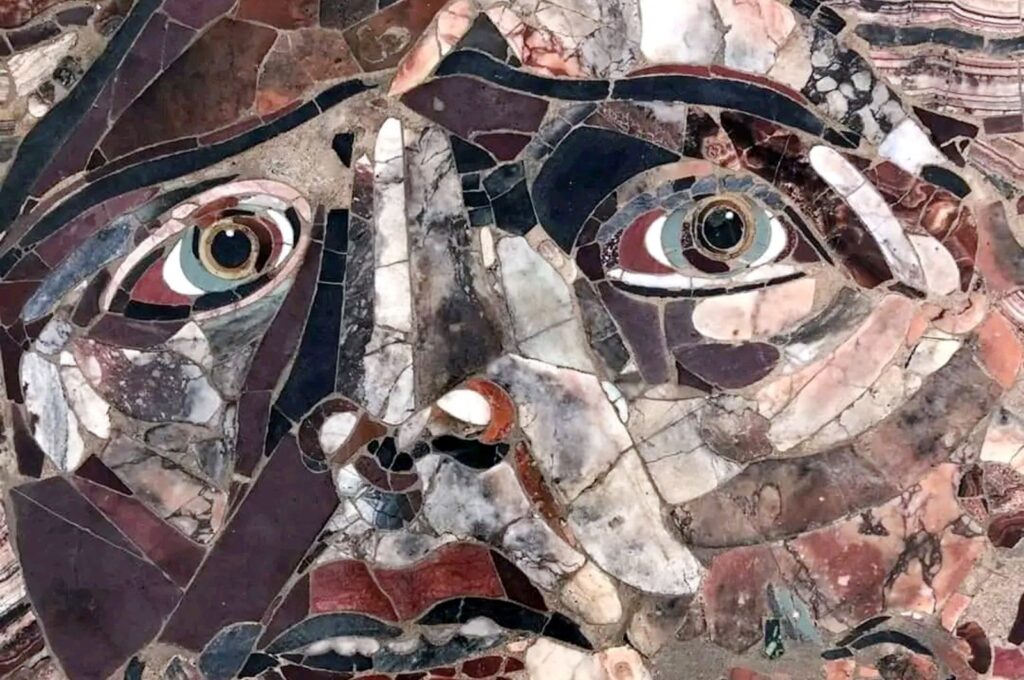 The Medusa mosaic, made of colorful marble using the "opus sectile" technique, at the ancient city of Kibyra, Burdur, Türkiye, April 17, 2024. (DHA Photo)