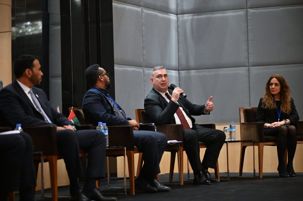 Speakers engage in a discussion on climate awareness as part of the event organized with the theme of "Change: Ocean Action and Climate Change," Ankara, Türkiye, April 22, 2024. (AA Photo)