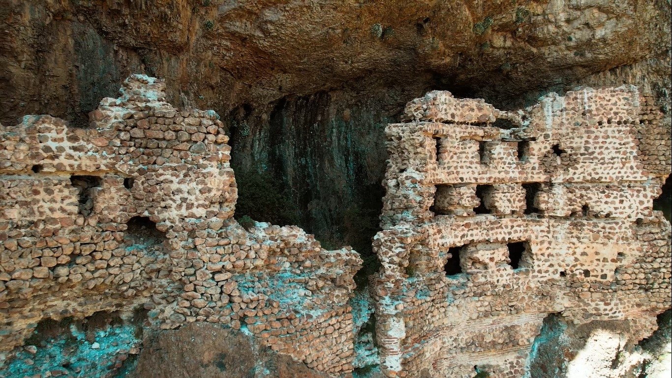 324893 Perched atop a canyon in Kızılcahamam at an elevation of around 1,000 meters, the Alicin Geosite bears a striking resemblance in structure to Trabzon's Sümela Monastery, Ankara, Türkiye, April 21, 2024. (IHA Photo)