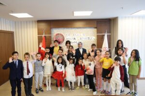 Minister Mahinur Özdemir Göktaş met with children at the Ministry of Family and Social Services, Ankara, Türkiye. April 23, 2024. (AA Photo)