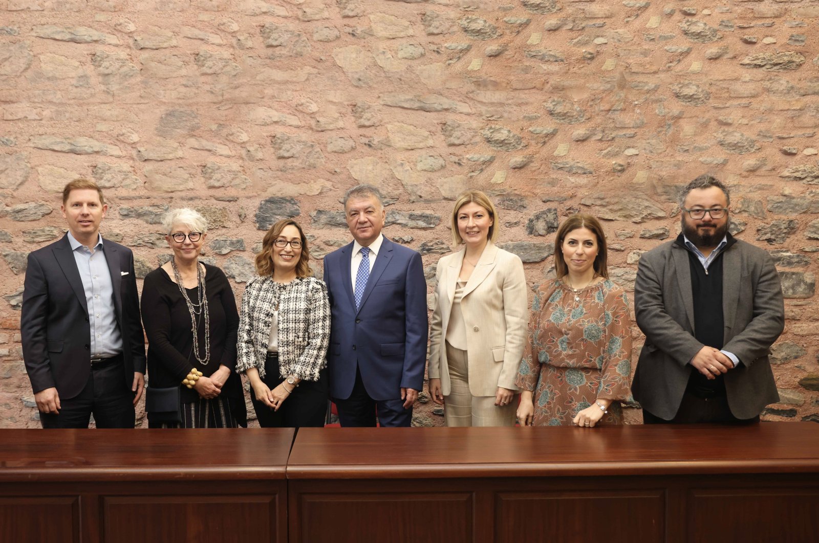 (L-R) David Green, Julie Scott, Eda Gürel, Harun Kaya, Mine Sofuoğlu, Angela Maria Loporchio and Juan Miguel Gomez pose during the CULTURATI Project at Rahmi M. Koç Museum, Istanbul, Türkiye, April 19, 2024. (Photo courtesy of Rahmi M. Koç Museum)