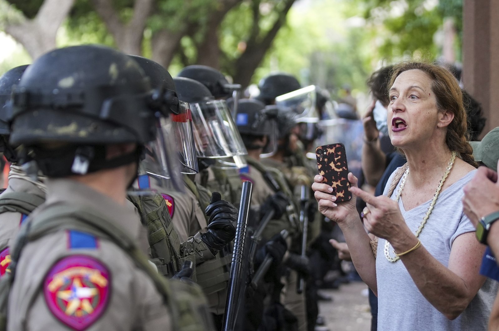 Pro-Palestinian protesters are pushed to the edge of campus at the University of Texas, Austin, Texas, U.S., April 24, 2024. (AP Photo)