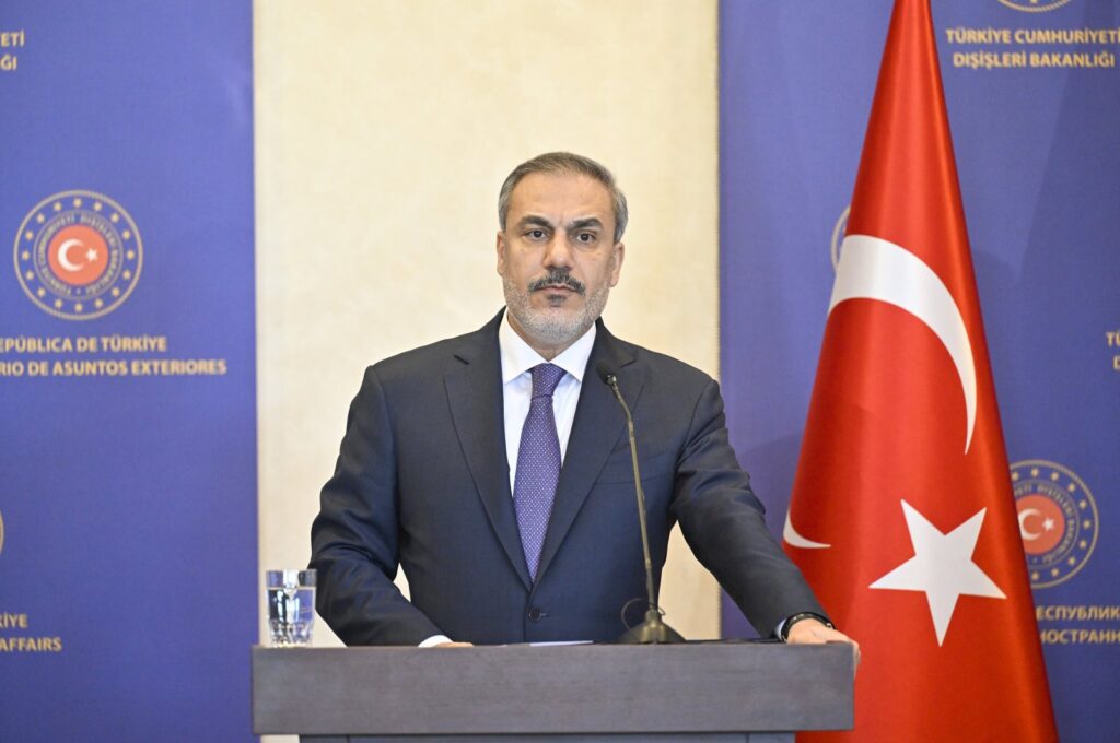 Foreign Minister Hakan Fidan speaks at a news conference in Ankara, April 21, 2024. (AA File Photo)