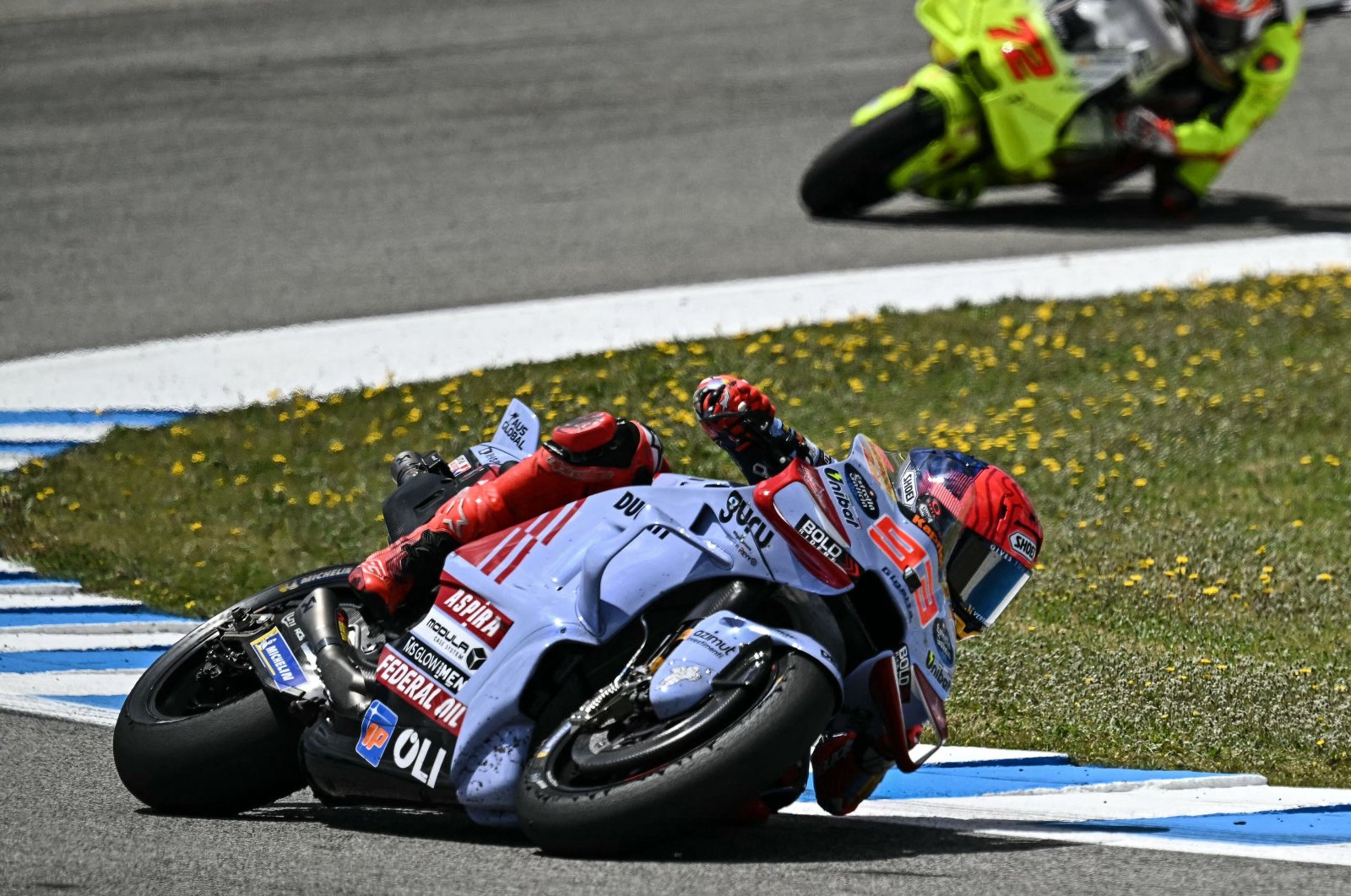 Ducati Spanish rider Marc Marquez competes during the MotoGP Spanish Grand Prix race at the Jerez racetrack, Jerez de la Frontera, Spain, April 28, 2024. (AFP Photo)