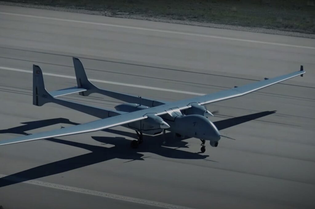 Unmanned combat aerial vehicle (UCAV) Aksungur developed by Turkish Aerospace Industries (TAI) is seen at an undisclosed location, Türkiye, Jan. 11, 2024. (AA Photo)