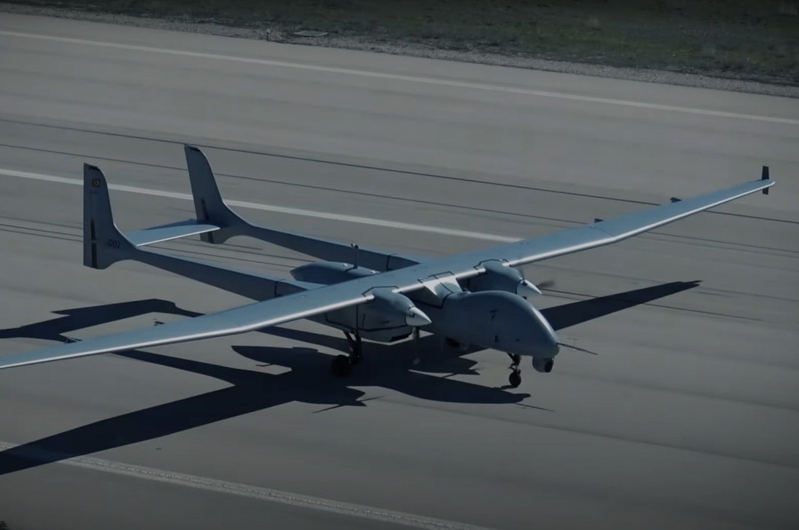 Unmanned combat aerial vehicle (UCAV) Aksungur developed by Turkish Aerospace Industries (TAI) is seen at an undisclosed location, Türkiye, Jan. 11, 2024. (AA Photo)