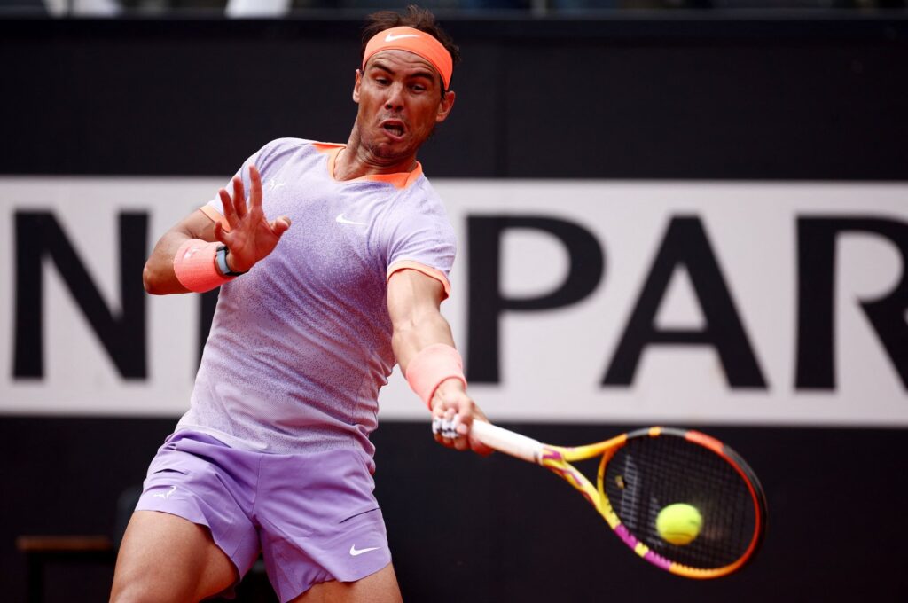 Spain's Rafael Nadal in action during his round of 128 match against Belgium's Zizou Bergs at the Italian Open, Rome, Italy, May 9, 2024. (Reuters Photo)