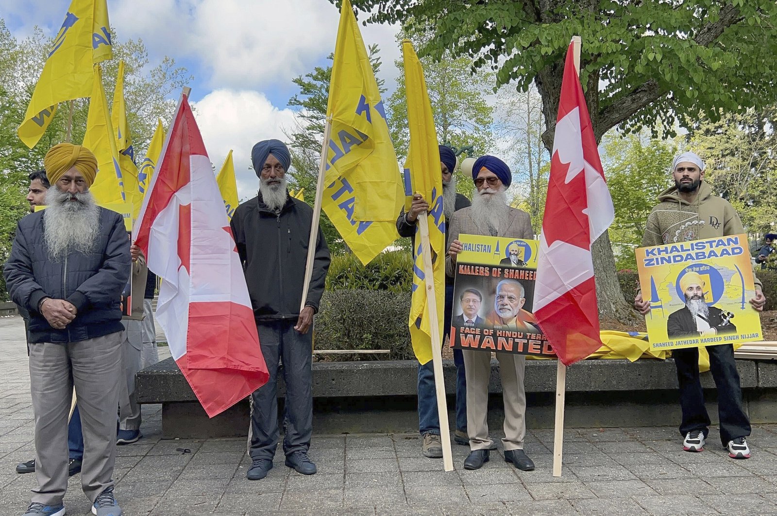 Members of British Columbia's Sikh community gather in front of the courthouse in Surrey, British Columbia, Canada, May 7, 2024. (AP Photo)