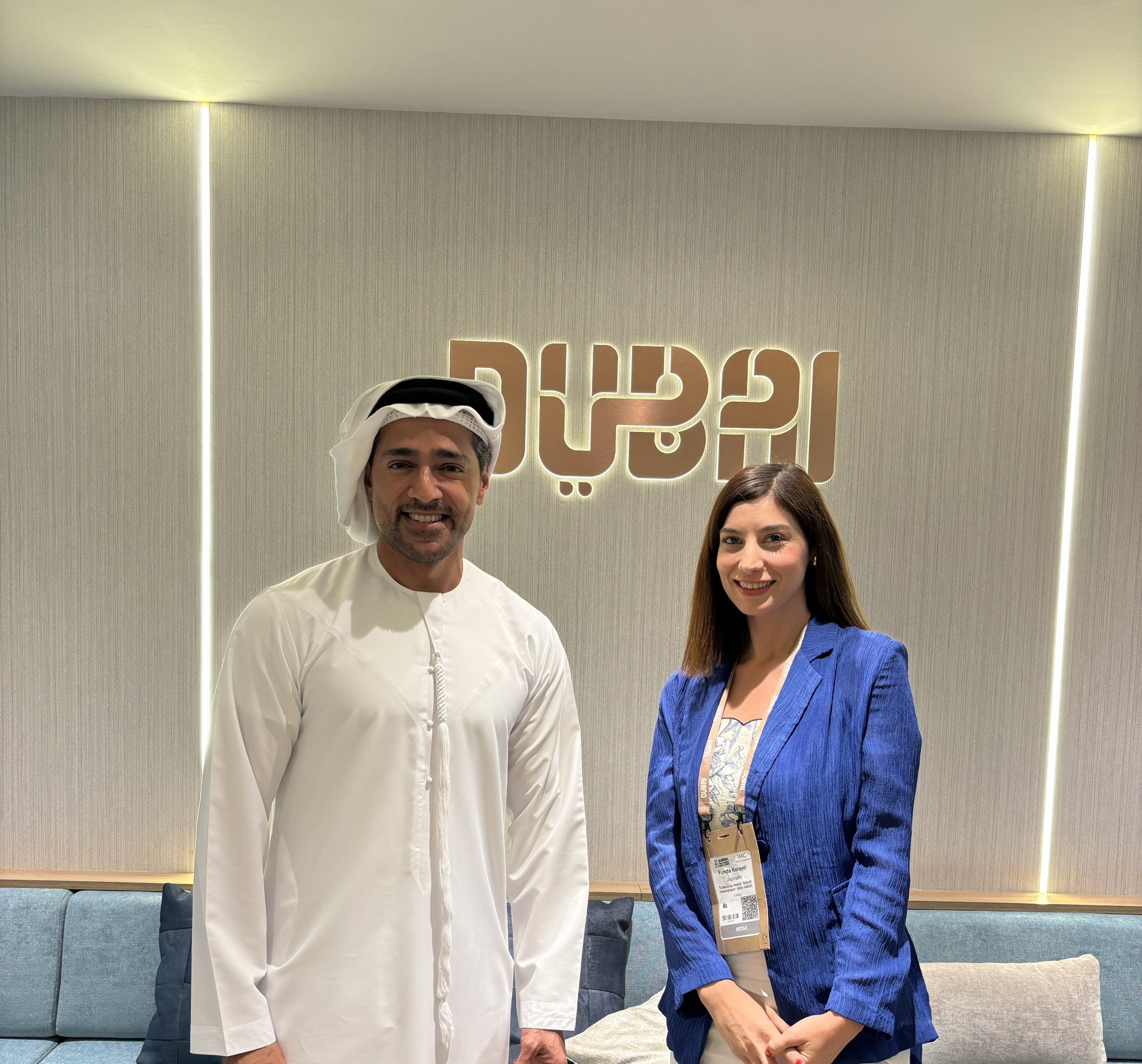 327613 Issam Kazim (L), the CEO of Dubai Corporation for Tourism and Commerce Marketing (DCTCM), and Funda Karayel during an interview, Dubai, UAE, May 10, 2024. (Photo by Funda Karayel)
