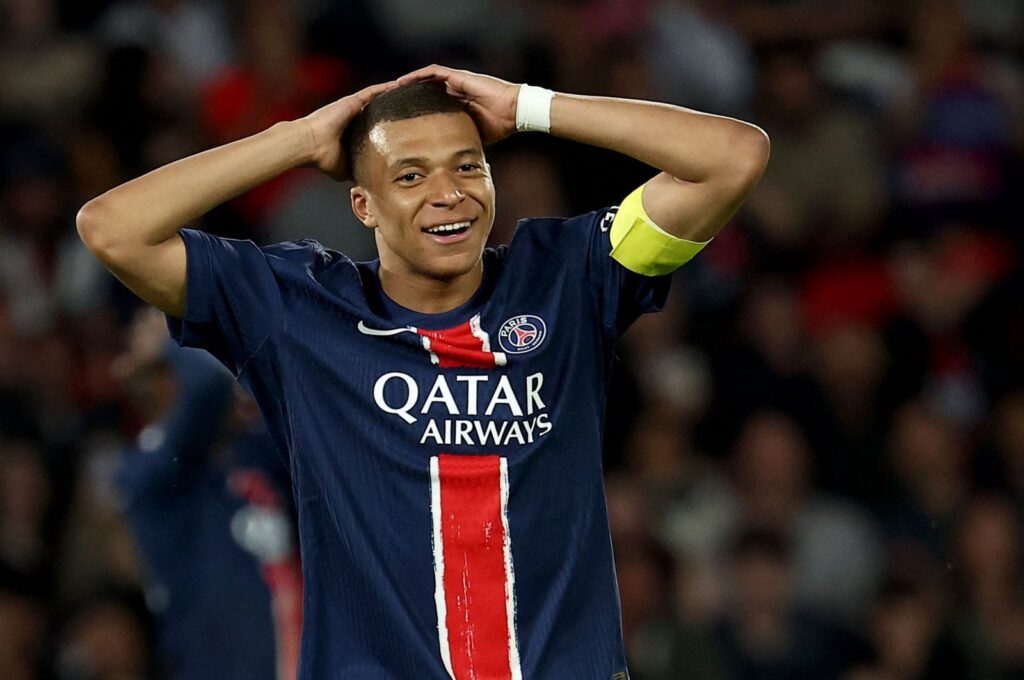 Paris Saint-Germain's Kylian Mbappe reacts after missing a goal opportunity during the French L1 football match against Toulouse (TFC), Parc des Princes stadium, Paris, France, May 12, 2024. (AFP Photo)