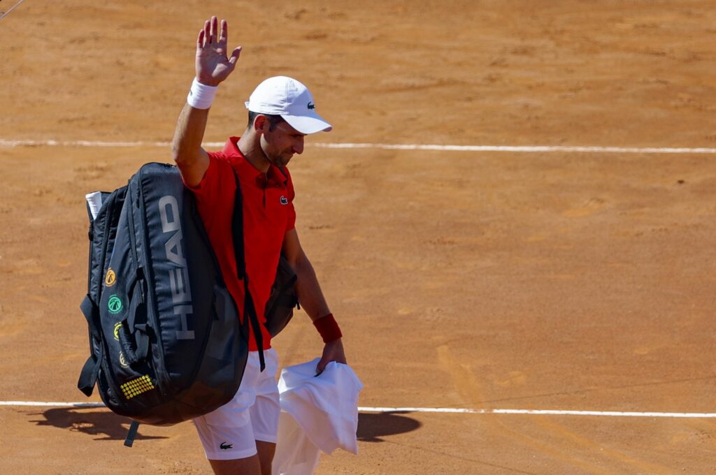 Serbia's Novak Djokovic salutes the audience after losing against Alejandro Tabilo of Chile (not pictured) during their men's singles match at the Italian Open, Rome, Italy, May 12, 2024. (EPA Photo)