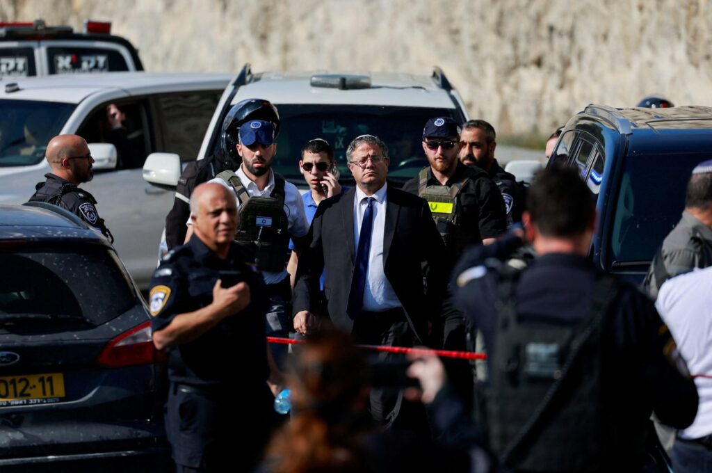 Israel's National Security Minister Itamar Ben-Gvir near the Maale Adumim settlement, in the Israeli-occupied West Bank Feb. 22, 2024. (Reuters File Photo)