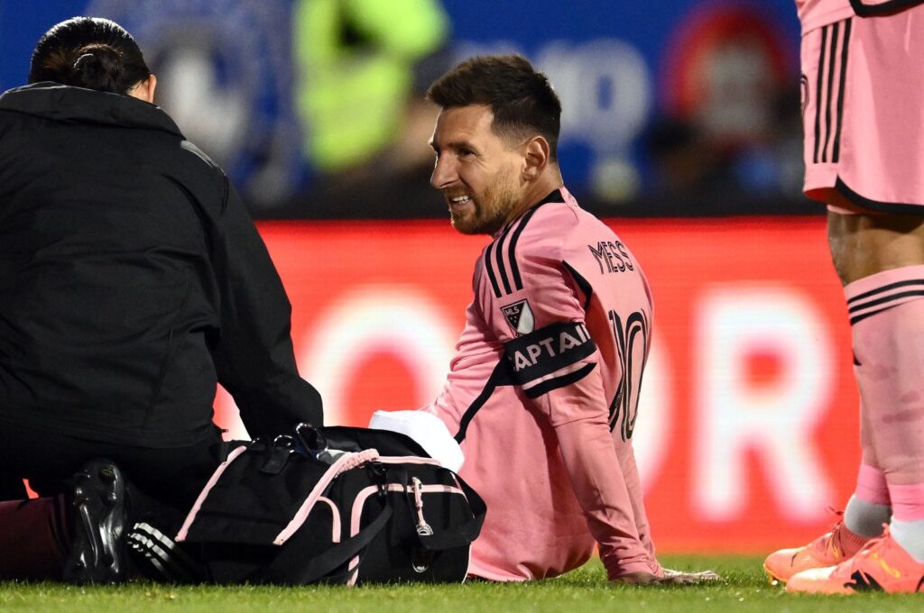 Inter Miami's Lionel Messi reacts after being injured during the first half against CF Montreal at Saputo Stadium, Montreal, Canada, May 11, 2024. (AFP Photo)