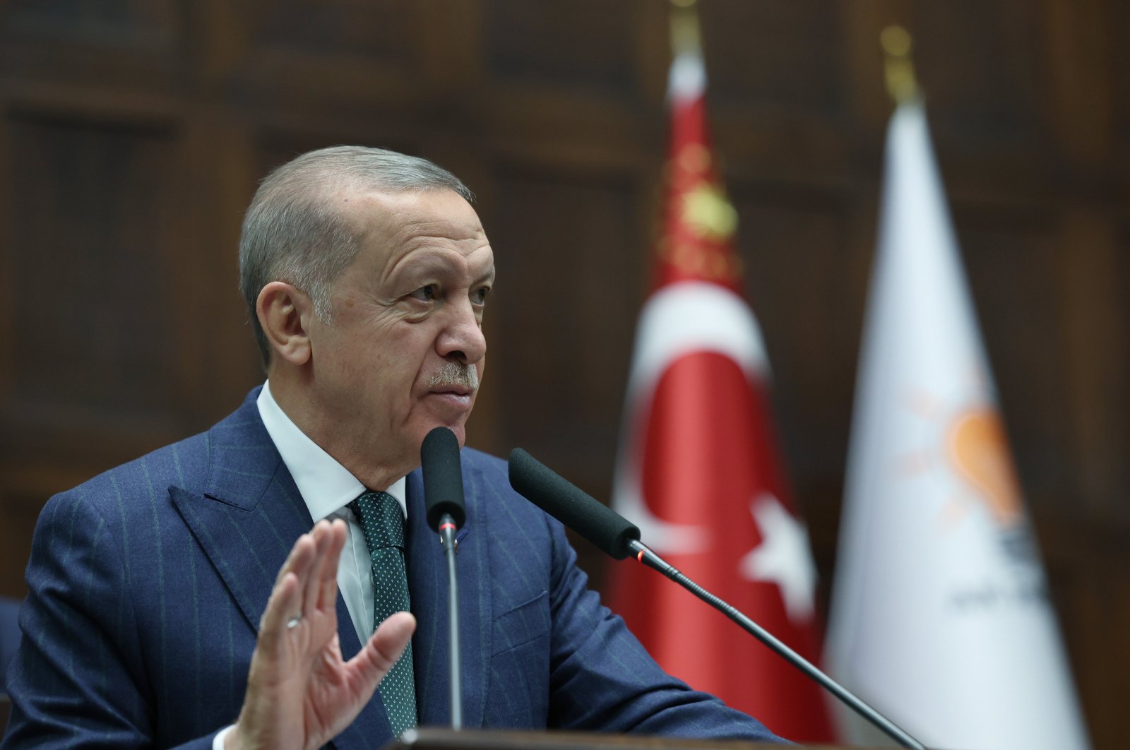 President Recep Tayyip Erdoğan speaks during his party's group meeting at Parliament, Ankara, Türkiye, May 15, 2024. (AA Photo)