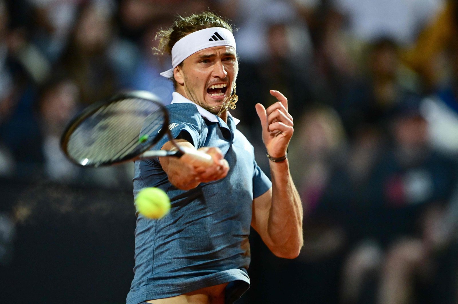 Germany's Alexander Zverev returns to U.S. Taylor Fritz during their ATP Rome Open tennis tournament at Foro Italico, Rome, Italy, May 15, 2024. (AFP Photo)