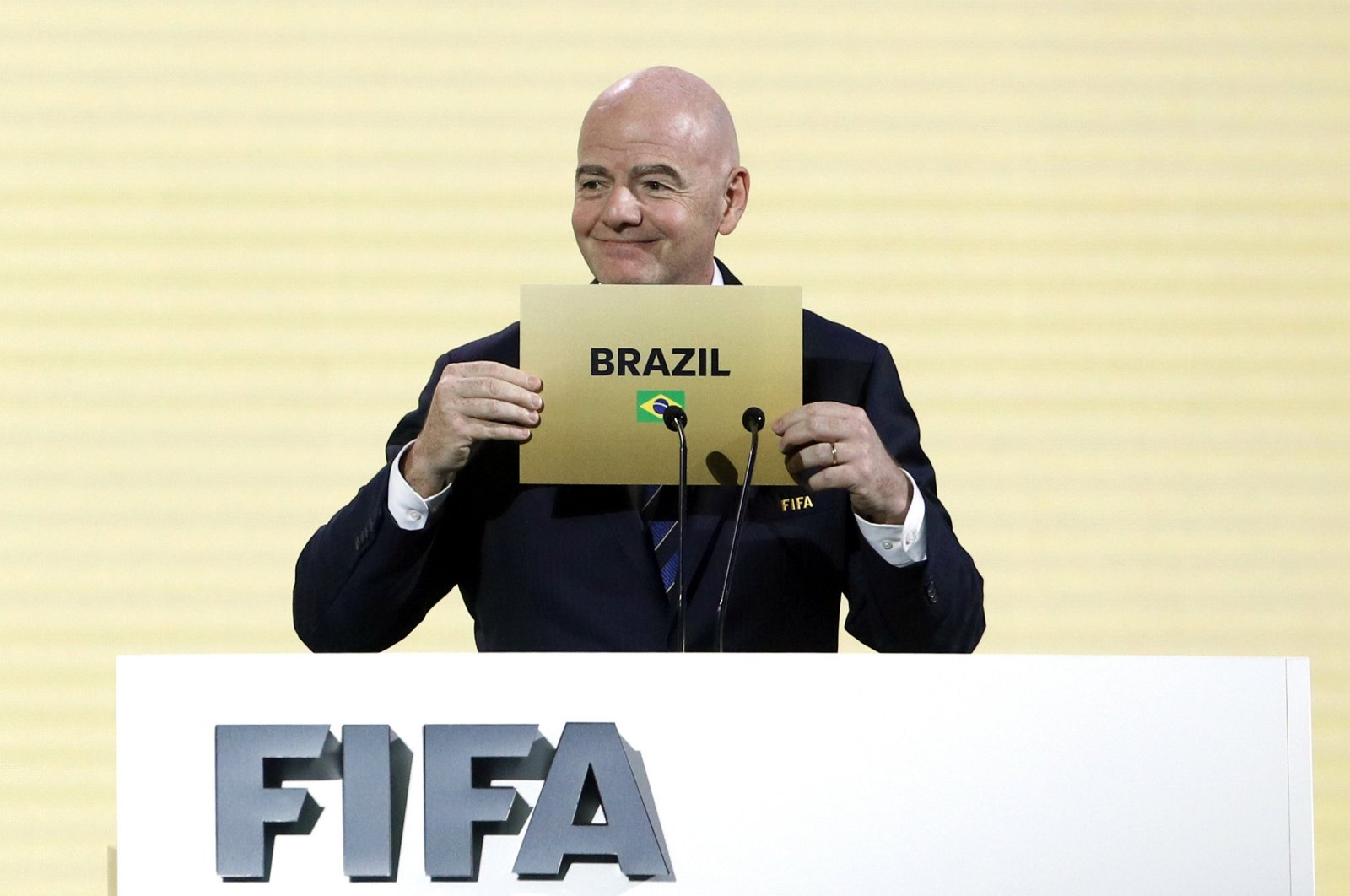 FIFA President Gianni Infantino announces Brazil as the winning country to host the 2027 Women's World Cup during the 74th FIFA Congress, Bangkok, Thailand, May 17, 2024. (EPA Photo)