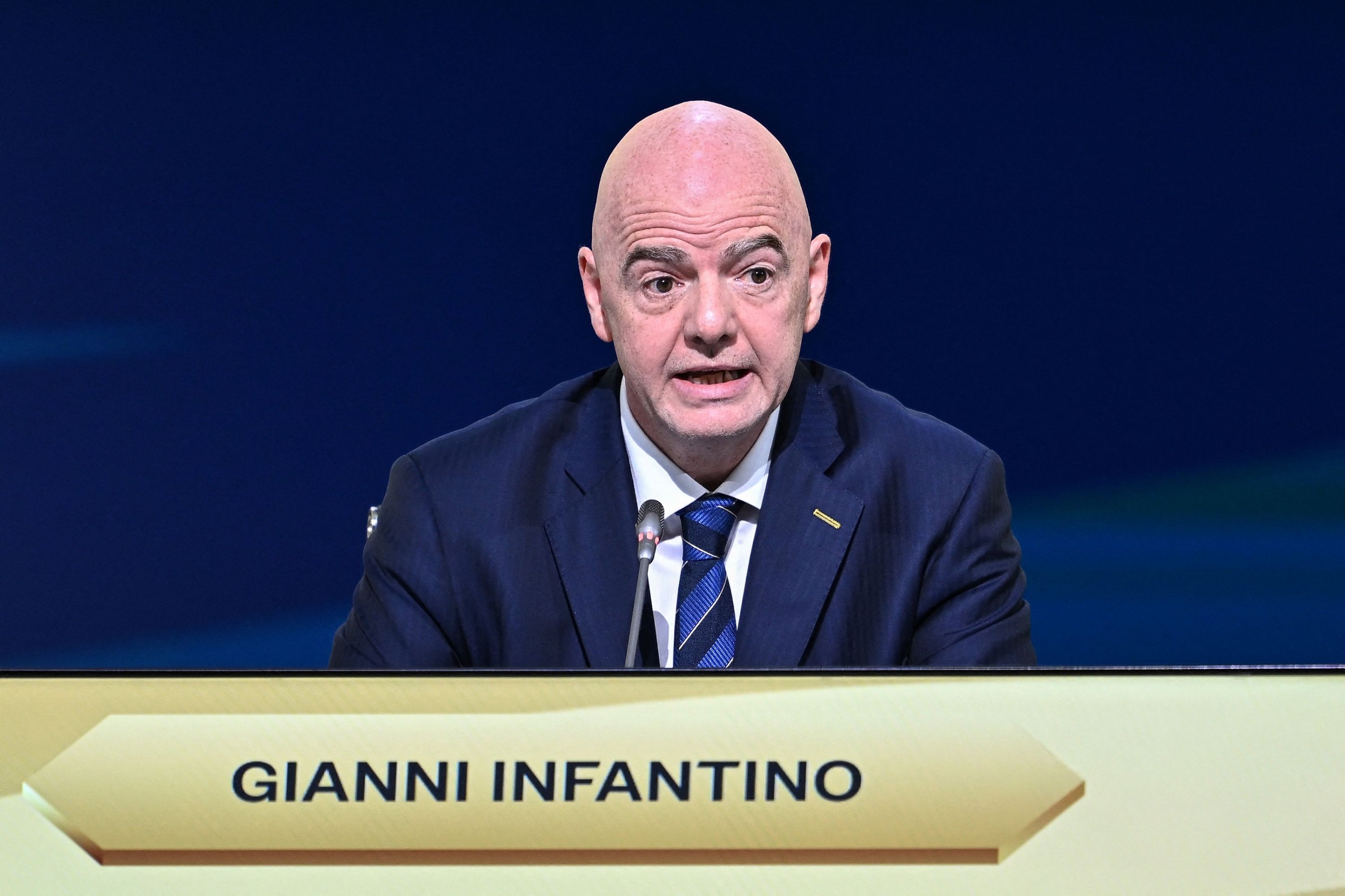 328331 FIFA President Gianni Infantino speaks during the 74th FIFA Congress, Bangkok, Thailand, May 17, 2024. (AFP Photo)