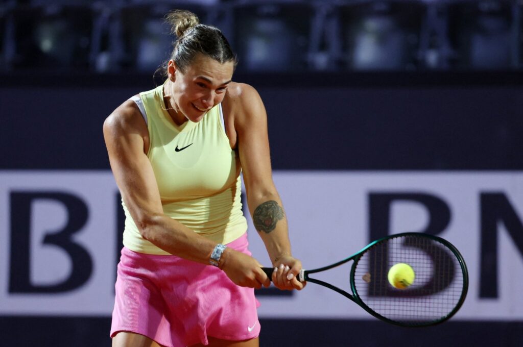 Belarus' Aryna Sabalenka in action during her semifinal match against Danielle Collins at the Italian Open, Foro Italico, Rome, Italy, May 16, 2024. (Reuters Photo)