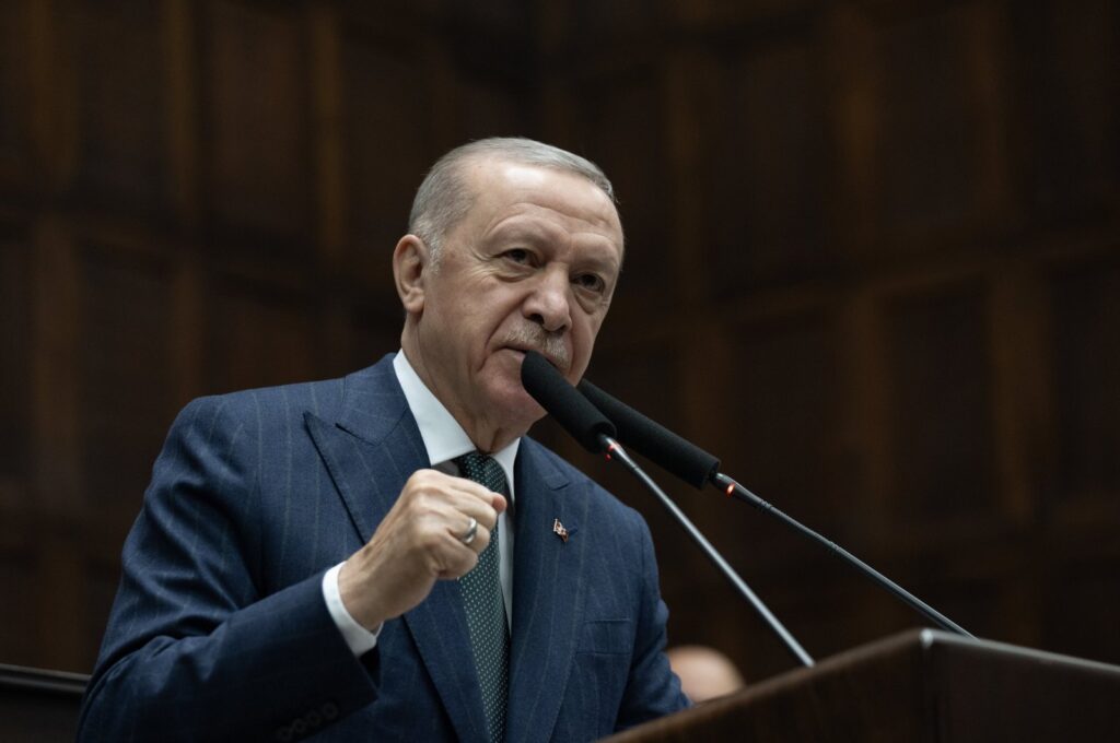 President Recep Tayyip Erdoğan speaks at his ruling Justice and Development Party's (AK Party) parliamentary group meeting in Turkish Parliament, May 15, 2024. (AA Photo)