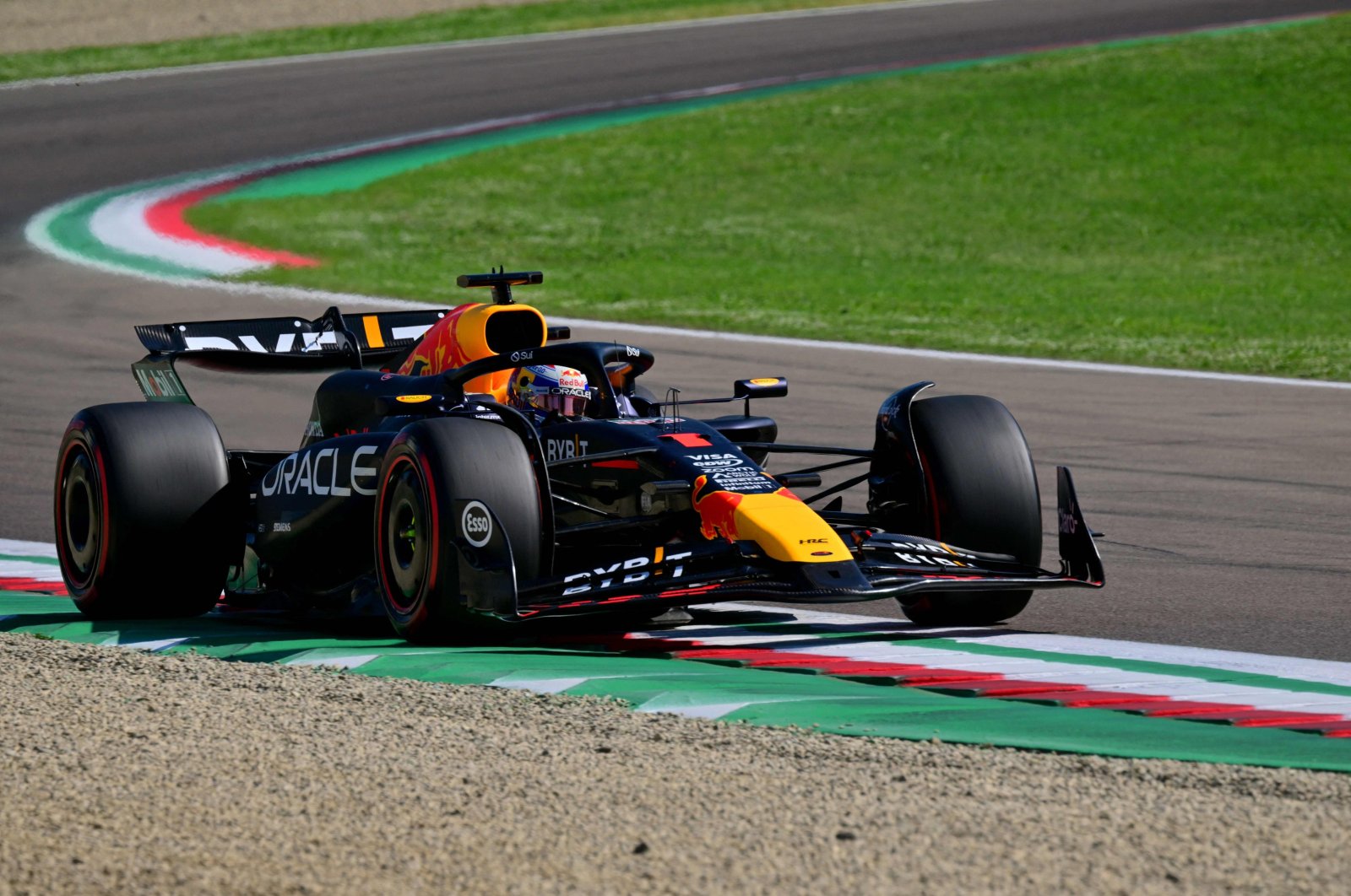 Red Bull Racing's Dutch driver Max Verstappen competes during the qualifying session of Emilia Romagna Formula One Grand Prix at the Autodromo Enzo e Dino Ferrari race track, Imola, Italy, May 18, 2024. (AFP Photo)