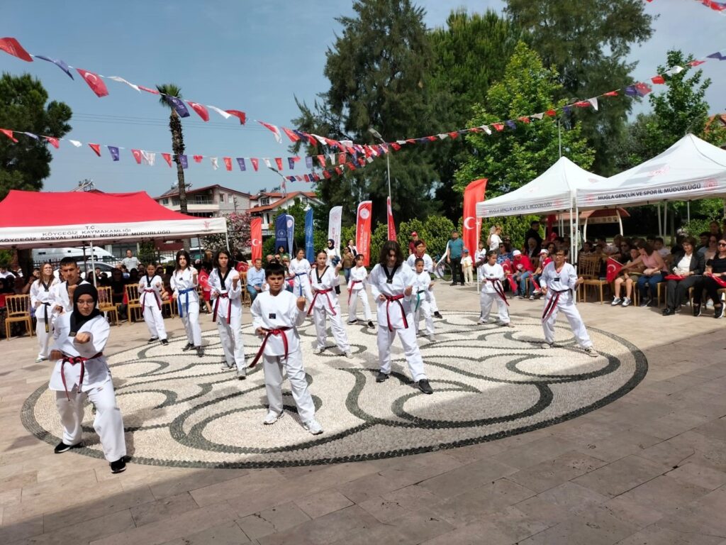 Children perform karate demonstrations as part of the festivities Köyceğiz in Muğla, Türkiye, May 19, 2024. (IHA Photo)