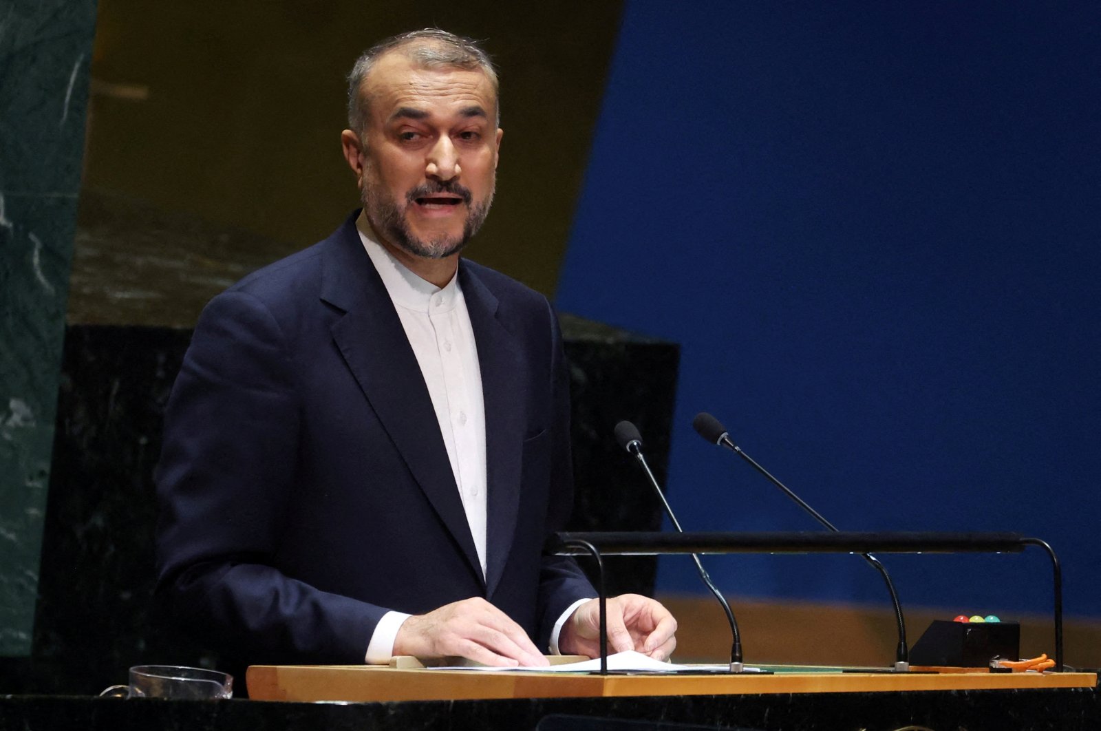 Iranian Foreign Minister Hossein Amirabdollahian speaks at the U.N. General Assembly in New York City, U.S., Oct. 26, 2023. (Reuters Photo)