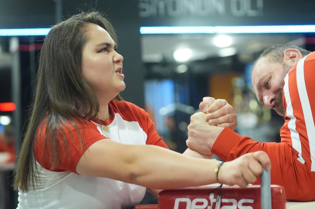 Turkish national arm wrestling champion, Sude Nur Çakır, during a training session, Ankara, Türkiye, May 16, 2024. (AA Photo)