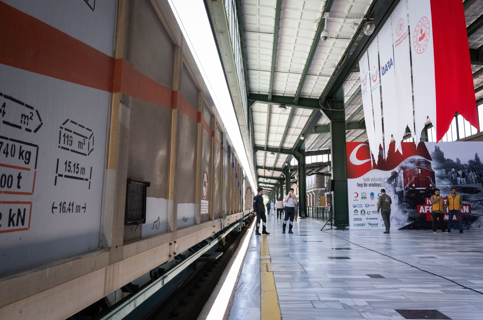 A train carrying humanitarian aid at the station, Ankara, Türkiye, May 21, 2024. (AA Photo)