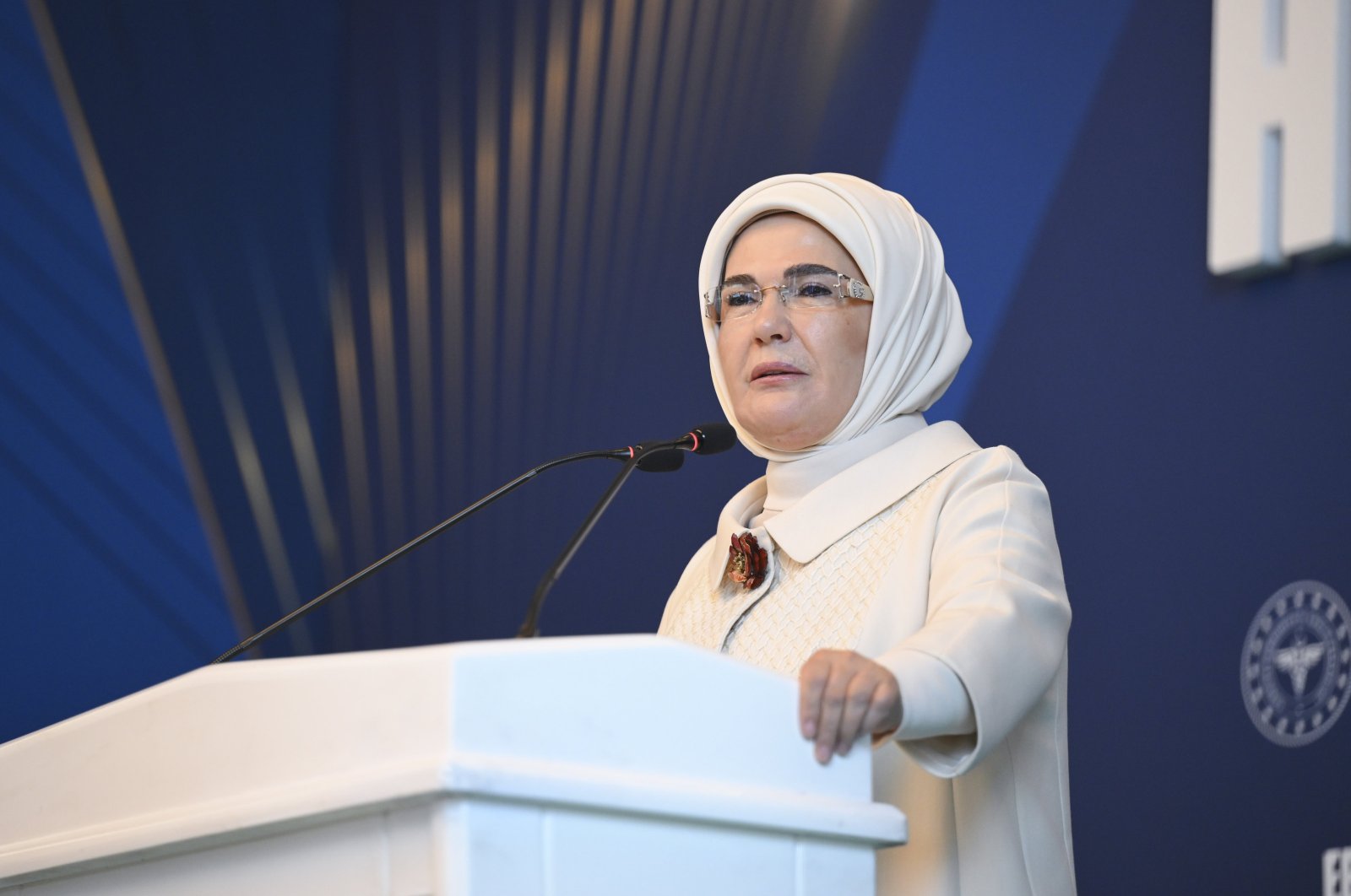 Türkiye's first lady Emine Erdoğan speaks at an event, Istanbul, Türkiye, May 18, 2024. (AA Photos)