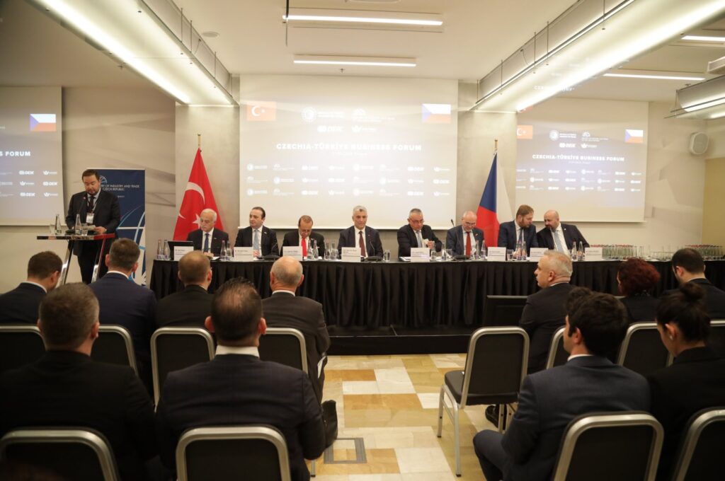 Trade Minister Ömer Bolat (4th L) and Czech Trade Minister Jozef Sikela (4th R) attend the Türkiye-Czechia Business Forum, Prague, Czechia, May 21, 2024. (AA Photo)