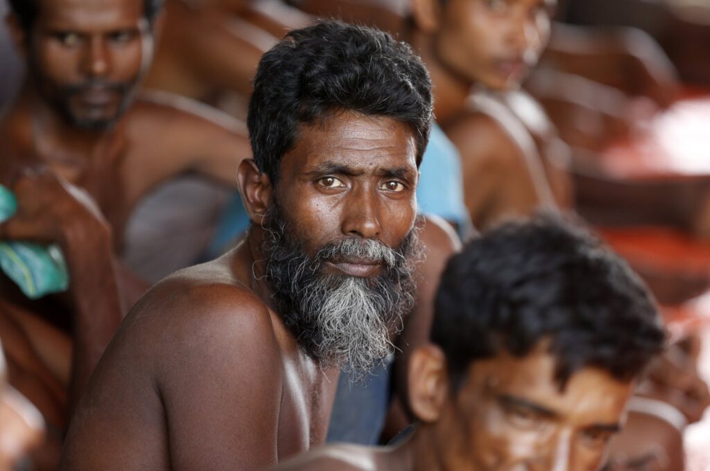 Rohingya refugees rest in a temporary shelter near the beach, amid resistance from local community, in Kwala Langkat, North Sumatera, Indonesia, May 23, 2024. (EPA Photo)