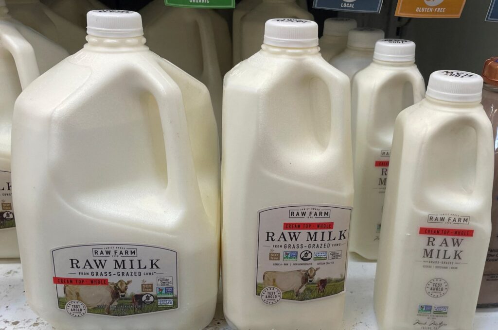 Bottles of raw milk are seen in a display in a Sprouts Farmers Market store in Los Angeles, California, U.S., April 29, 2024. (Reuters Photo)