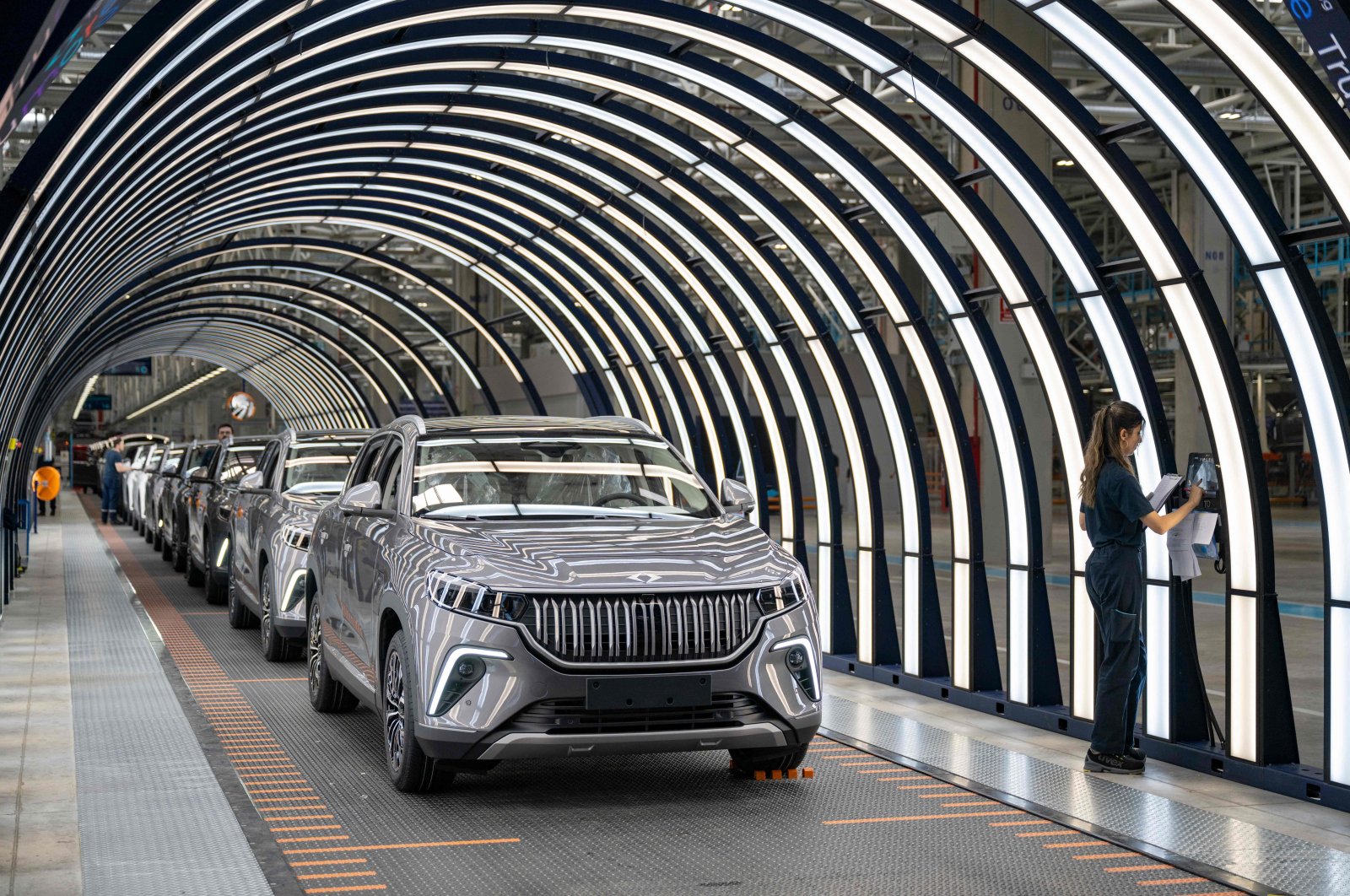 A car assembly line at a factory of Togg at the Gemlik Togg Technology Campus, Bursa, northwestern Türkiye, May 17, 2024. (AFP Photo)