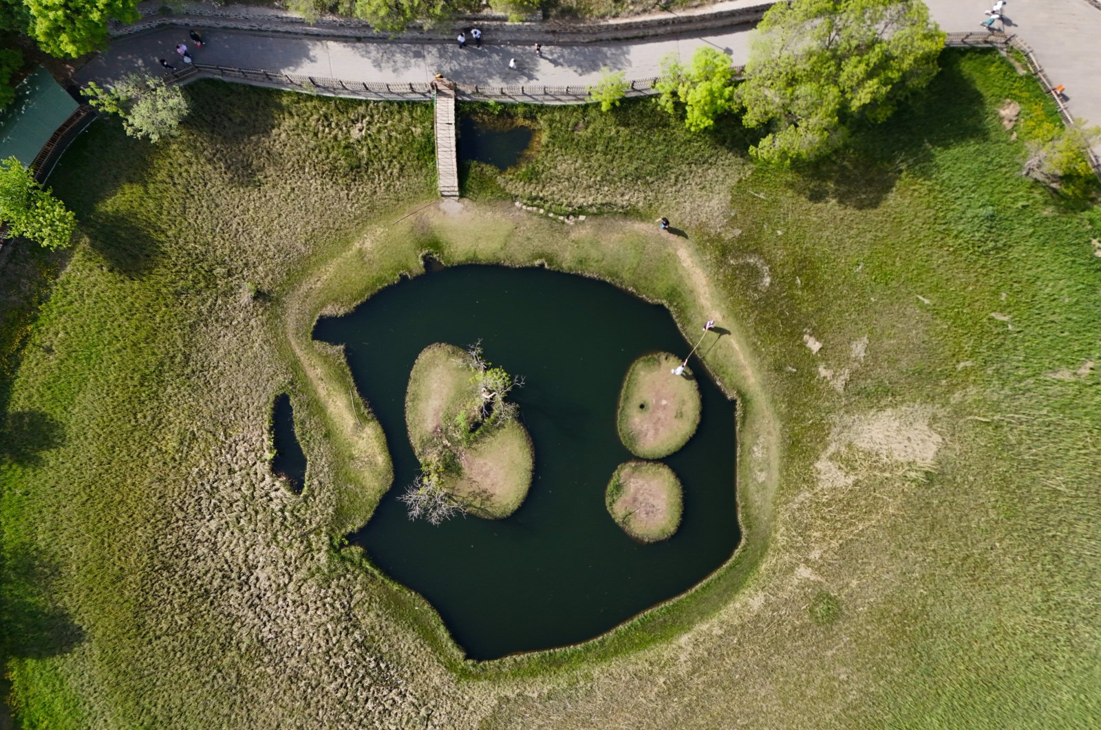 An aerial view of the floating islands in Turna Lake near the Solhan district, Bingöl, Türkiye, April 28, 2024. (AA Photo)