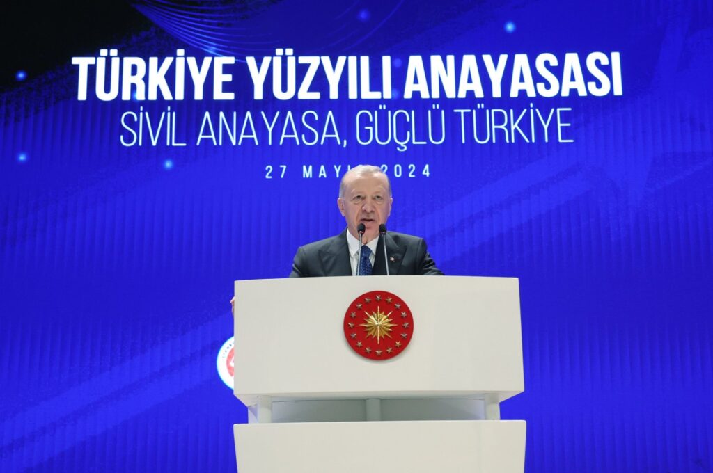 President Recep Tayyip Erdoğan speaks at the symposium on Democracy and Freedom Island, Istanbul, Türkiye, May 27, 2024. (AA Photo)
