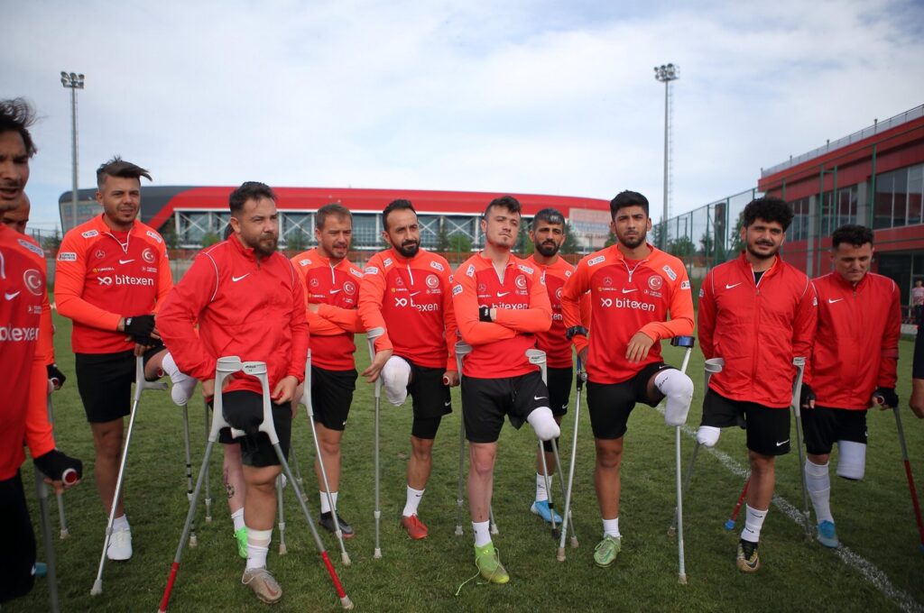 Türkiye's amputee national football team players pose for a photo after their training session, Istanbul, Türkiye, May 28, 2024. (AA Photo)
