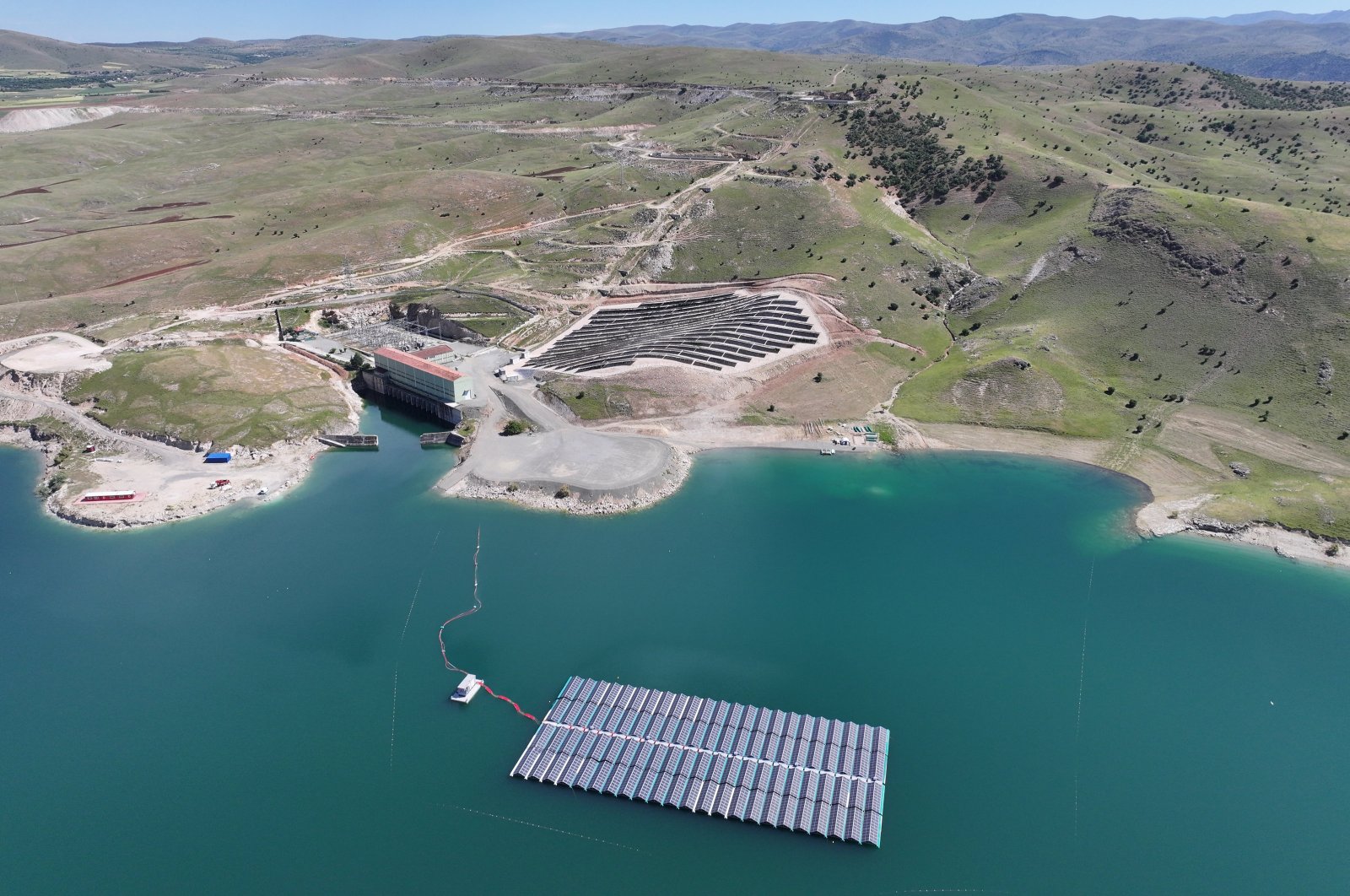 An aerial view of Kuzova floating solar power plant, Elazığ, eastern Türkiye, May 28, 2024. (AA Photo)