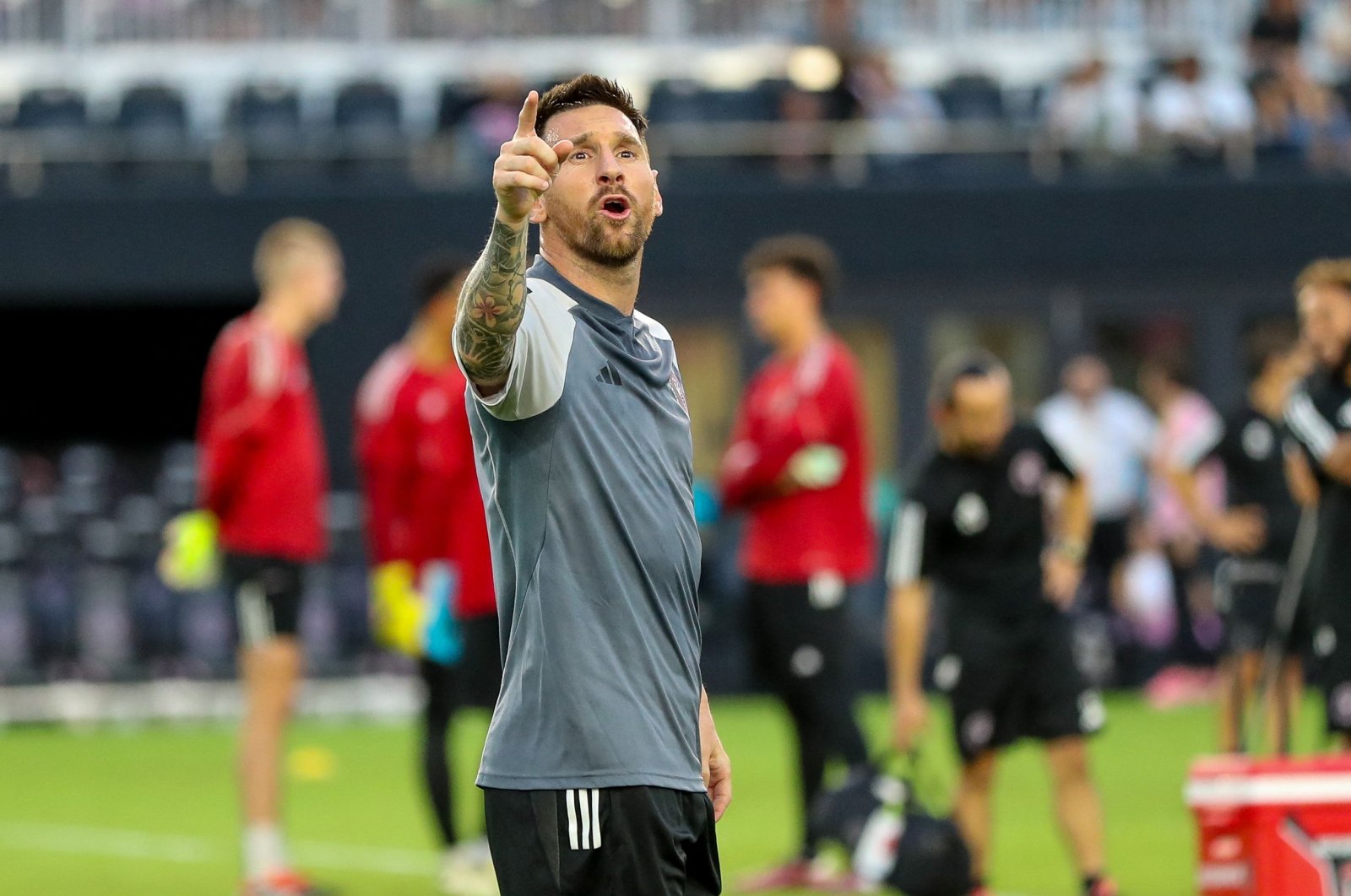 Inter Miami's Lionel Messi trains on the pitch during Inter Miami CF’s Futbol Fiesta Open training day at Chase Stadium, Fort Lauderdale, Florida, U.S., May 21, 2024. (AFP Photo)
