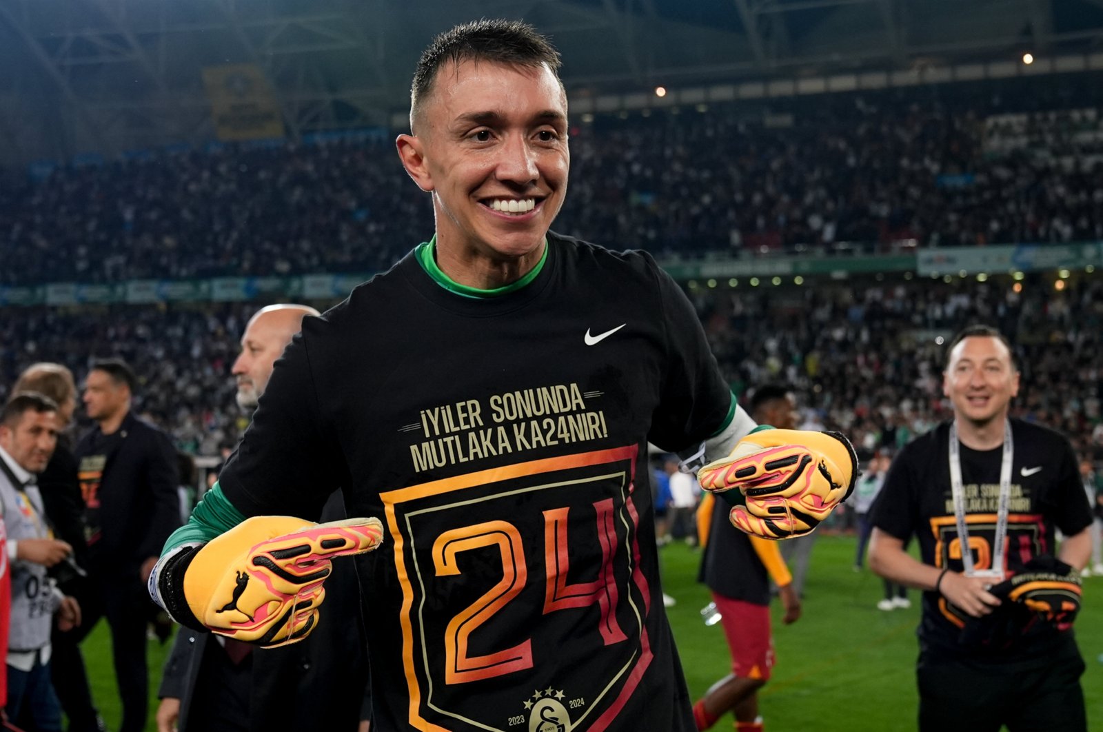Galatasaray's Fernando Muslera celebrates after the team's Süper Lig triumph, Konya, Türkiye, May 26, 2024. (AA Photo)