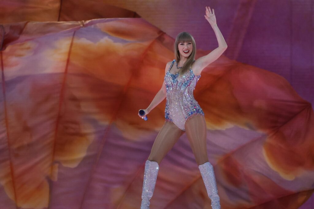 U.S. singer and composer Taylor Swift performs on stage on the occasion of her "The Eras Tour" concert at Santiago Bernabeu stadium in Madrid, Spain, May 29, 2024. (EPA Photo)