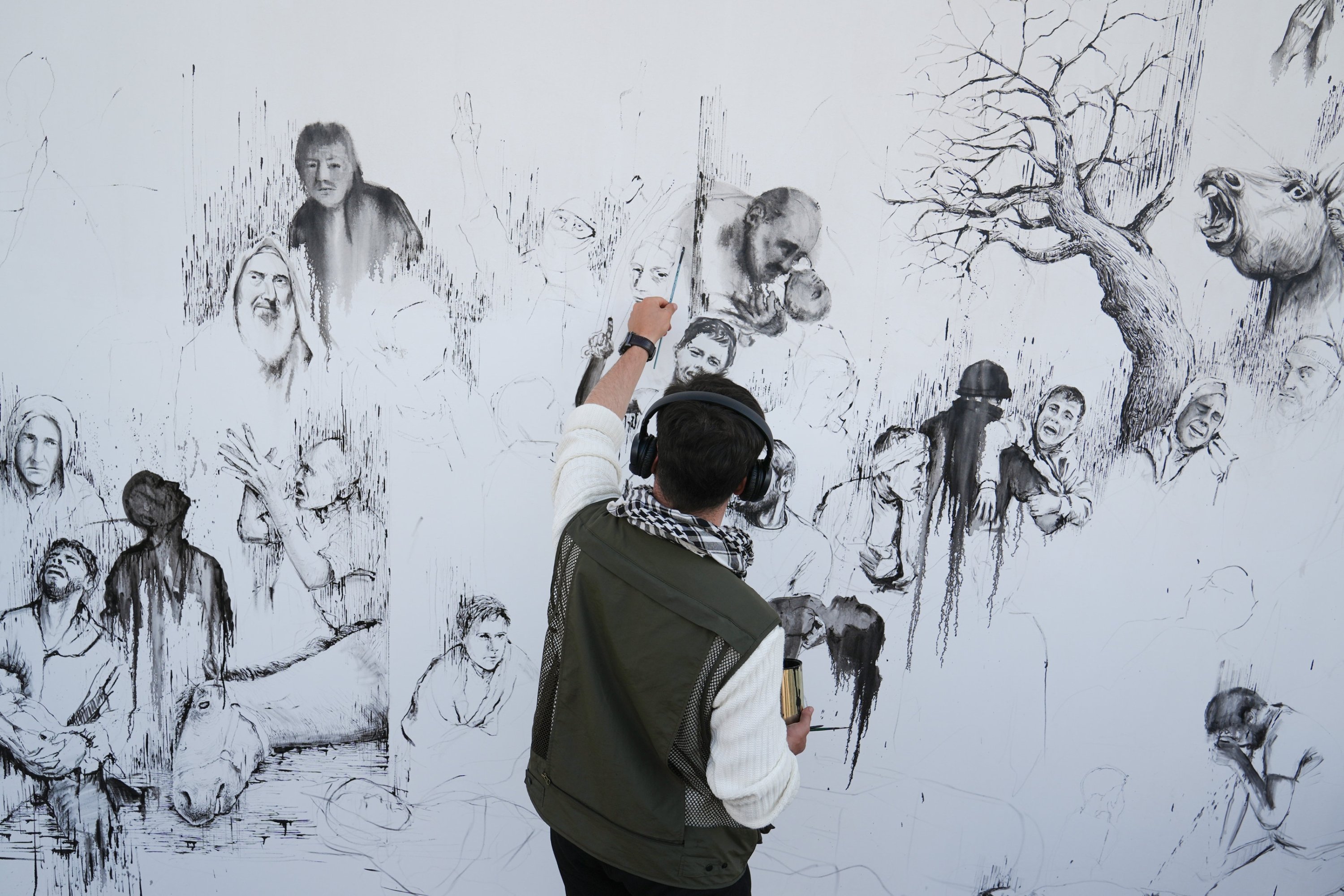 330742 The 27-year-old painter Kasım Tan depicts the suffering to raise awareness in the face of the attacks carried out by Israel in Gaza, Istanbul, Türkiye, May 30, 2024. (AA Photo)